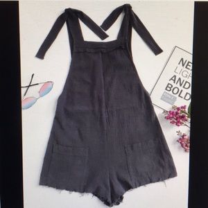 SHEIN - Self-Tie Raw Hem Pinafore Romper